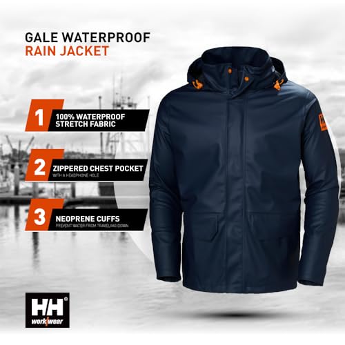 Men's Waterproof Rain Jacket - Large Navy, Stretch Fit, Hiking Coat