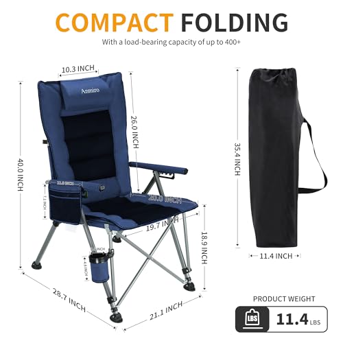 Heavy Duty Folding Camping Chair with Adjustable Feet - Blue, 400Lb Capacity
