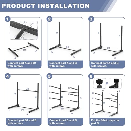 Large Black Garage Kayak Rack - Heavy-Duty Freestanding Kayak Stand