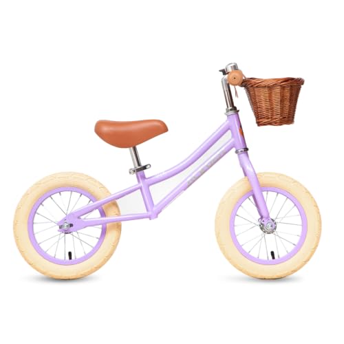 ACEGER 12-Inch Purple Kids Balance Bike with Basket, Lightweight Toddler Bicycle for 2-5 Years