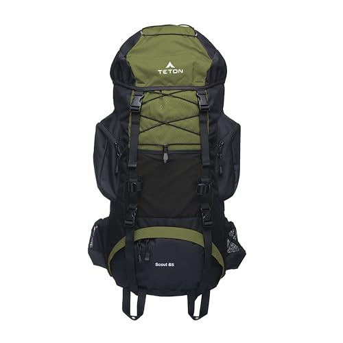 Teton 55L Scout Internal Frame Hiking Backpack with Rain Cover - Olive