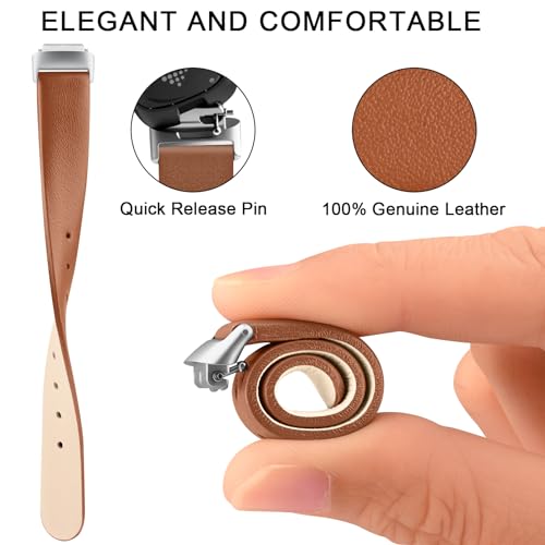 Vancle Leather Band for Fitbit Inspire 3 - Brown Genuine Leather Strap for Inspire 2 & HR