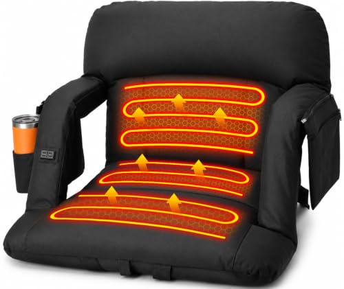 Suteck Heated Stadium Seat with Back Support, 25" Wide, Black, 1 Pack
