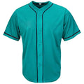 Men Women Baseball Jersey Full Button Short Sleeve Shirt Large Black Stripe Aqua Variation