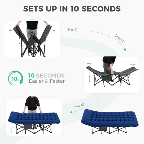 Folding Camping Cot for Adults with Mattress - Navy, Oversized 78x32x18