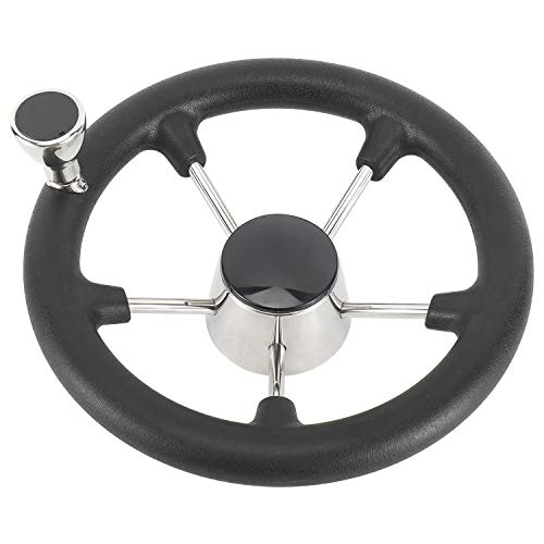 Marine Stainless Steel Boat Steering Wheel 11.5 Inch with Knob - Black PU Foam