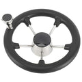 Marine Stainless Steel Boat Steering Wheel 11.5 Inch with Knob - Black PU Foam