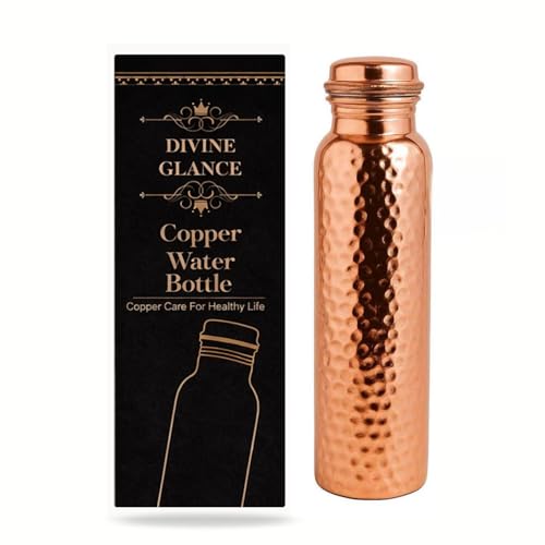 Hammer Copper Water Bottle 34 oz - Handmade Pure Copper Leak-Proof Drinking Vessel