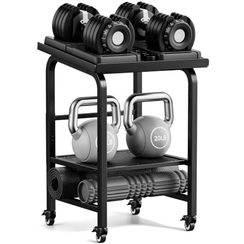 Heavy-Duty Dumbbell Rack with Wheels for Adjustable Weights and Kettlebells