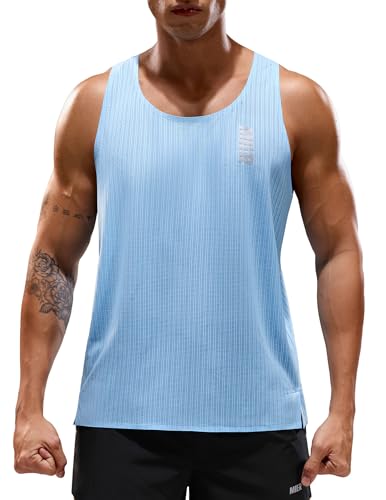 Men's Seamless Running Singlet Quick Dry Marathon Tank Top - Light Blue Medium