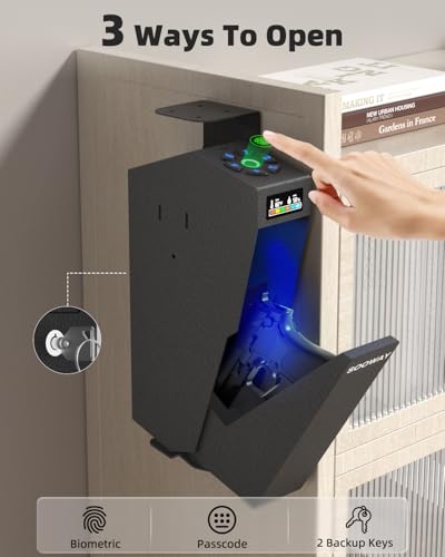 SOOWAY Biometric Gun Safe Nightstand with LCD, Fingerprint & Passcode - Quick Access, Key Backup