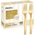 Gold Disposable Forks 100 Pack - Heavy Duty Plastic Utensils for Parties