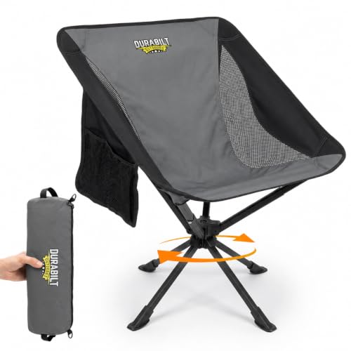 DuraBilt Portable Folding Swivel Chair - Gray & Black Outdoor Camping Seat