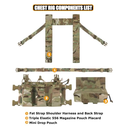 KRYDEX Camo Tactical Chest Rig Triple Mag Pouch Set with GP & Drop Pouch
