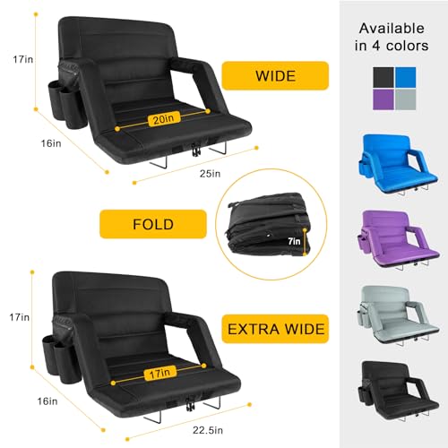 Yeyeeyyee Extra Wide 25-Inch Stadium Bleacher Seat with Back Support & Cushion, Waterproof Folding Chair
