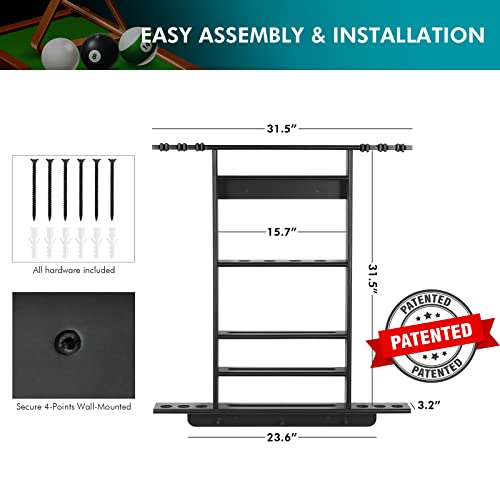 2-in-1 Wall Mount Pool Cue and Ping Pong Paddle Storage Rack - Black