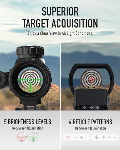 Pinty 3-9x32 4-in-1 Tactical Rifle Scope Set with Red-Green Dot & Green Laser