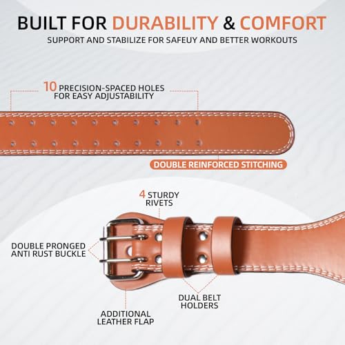 Adjustable Leather Weight Lifting Belt for Deadlift 4 Inch Brown 37-40"