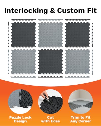 AIRHOP Black & Gray 0.79-Inch Thick Interlocking Foam Gym Mats 48 Sq Ft