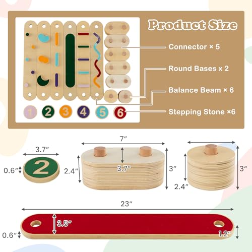 INFANS Wooden Double-Sided Kids Balance Beam & Stepping Stones Set - Montessori Obstacle Course for Toddlers, Indoor & Outdoor Play Equipment