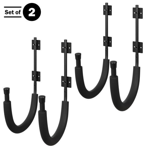 2-Pack Kayak Wall Mount Hangers with 100lb Capacity - Garage Storage Hooks - Black