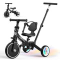 Black 5-in-1 Convertible Toddler Tricycle with Push Handle & Light-Up Wheels