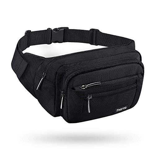 FREETOO Large Capacity Fanny Pack for Men & Women Black Waist Bag