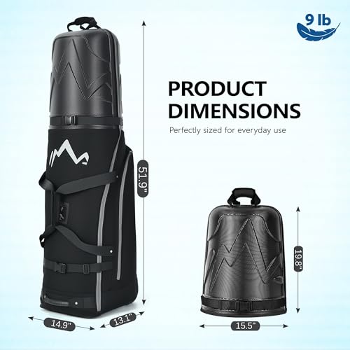 Golf Travel Bag with Hard Shell Top & Wheels - Deep Black, 1680D Oxford