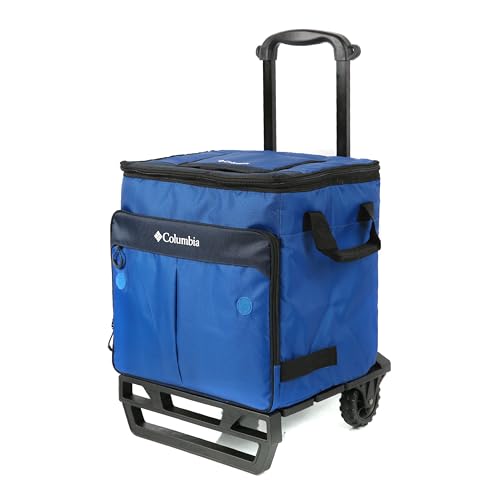 Columbia Crater Peak Wheeled Cooler 50 Can Rolling Cooler - Blue, Collapsible Cooler with Super Foam Insulation & All-Terrain Cart