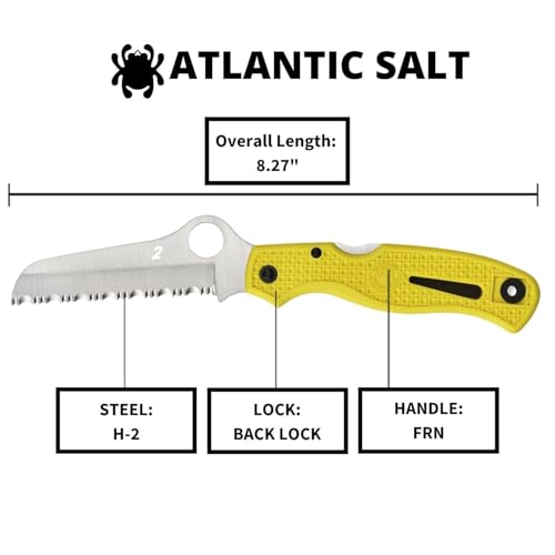 Spyderco Atlantic Salt Yellow Serrated Rescue Knife - Rust-Resistant, Safety Sheepfoot Blade