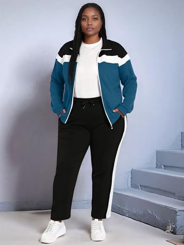 Plus Size Women's 2 Piece Sweatsuit Set with Zip Up Jacket and Sweatpants - Casual Loungewear