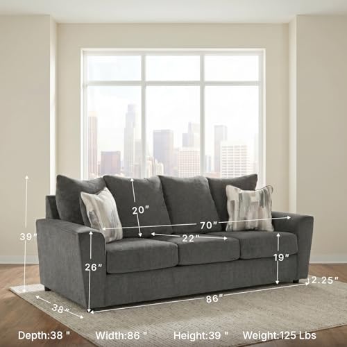 Gray Chenille Sofa with Flared Track Arms - Easy Assembly, Modern Design