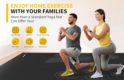 CAMBIVO 7'x5' Exercise Mat for Home Gym, Black, 7mm Thick