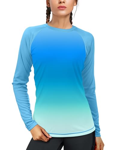 Women's Sun Protection Long Sleeve Shirt UPF 50+ UV Rash Guard - Ocean Teal Gradient, Medium