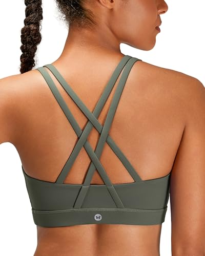 Small Dark Green Strappy Sports Bra for Women - Lucky Yoga