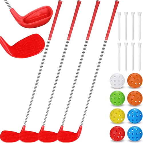Oversize Head Golf Club Set 36 Inch with Practice Balls & Tees - Red, 4 Clubs
