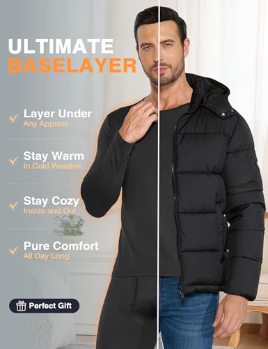 X-Large 3 Pack Men's Thermal Underwear Long Johns Fleece Lined Soft Warm Base Layer Black
