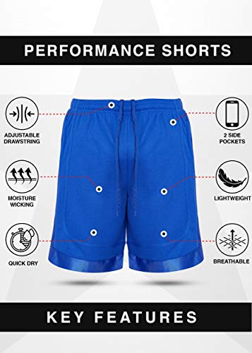 X-Large Mens Basketball Shorts with Pockets - Black, Red, Silver & Royal 4 Pack