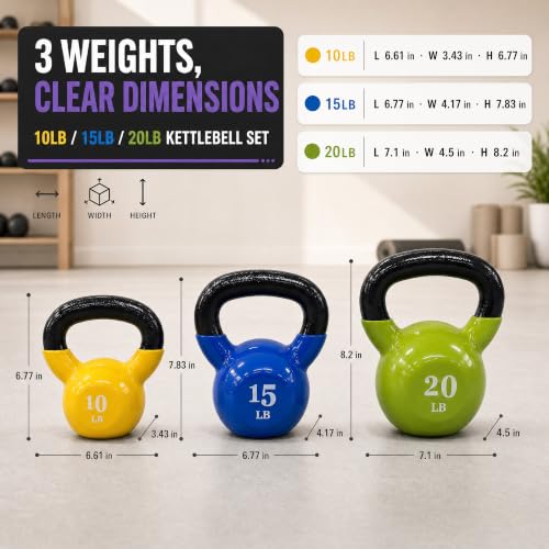 Fitvids 10-20 LB Cast Iron Kettlebell Set for Home Gym Strength Training, Vinyl-Coated