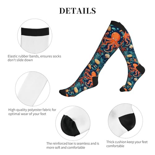 Compression Socks Calf Knee High Support Socks For Women Men - One Size Ocean Octopus