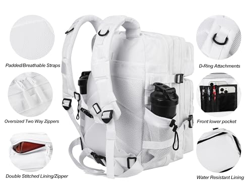 White Military Tactical Backpack 45L Assault Pack with Molle System for Outdoor Camping