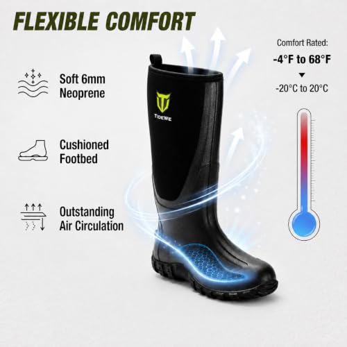 Men's Waterproof Rubber Boots with Steel Shank - Black, Size 11