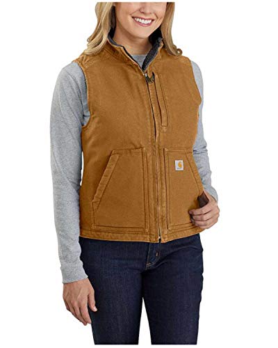 Women's Washed Duck Mock Neck Vest - Carhartt Brown, Large