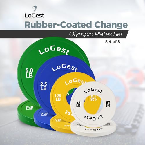 Logest Fractional Weight Plates Set 0.5-1.25-2.5-5 LB Rubber Coated for Olympic Bars