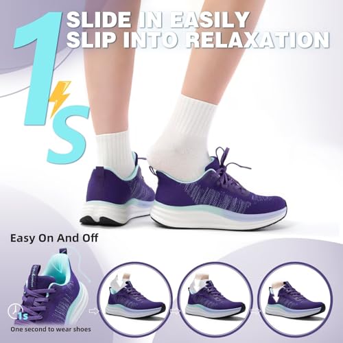 Women's Orthopedic Road Running Shoes - Dark Purple, 9.5 W2 Supportive Sneakers for Foot Pain Relief