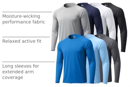 ZITY 7-Pack Long Sleeve Shirts for Men UPF 50+ Fast Dry Large Royal Blue Light Gray