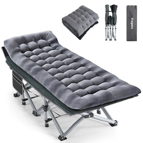 Fragess Camping Cot with Mattress & Pillow - Portable Double Layer Oxford Grey+Black
