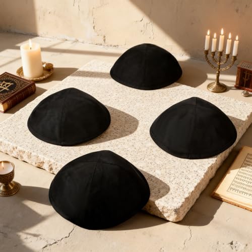 Black Linen Yarmulke Kippah with Clips - Men’s Religious Headwear - Variation 4