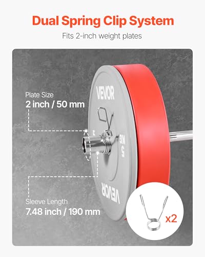 VEVOR 4FT Chrome Barbell Barbell Bar 2-Inch Plates 500lbs Capacity for Strength Training