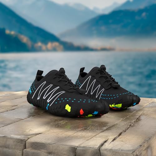 Water Shoes for Men Women Beach Barefoot Swim Pool Aqua Socks 8.5 Women/7.5 Men - Black